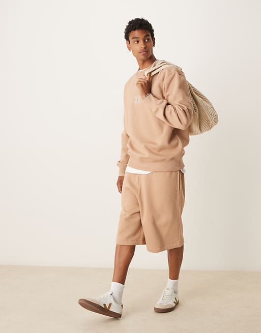 DESIGN Heavyweight Sweatshirt With Embroidery In 400gsms In Beige
