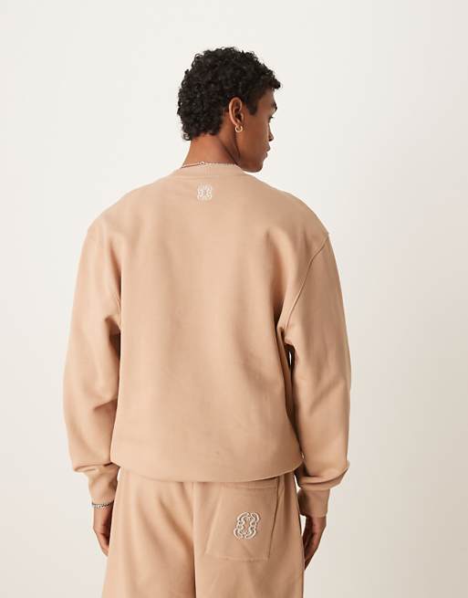 DESIGN Heavyweight Sweatshirt With Embroidery In 400gsms In Beige