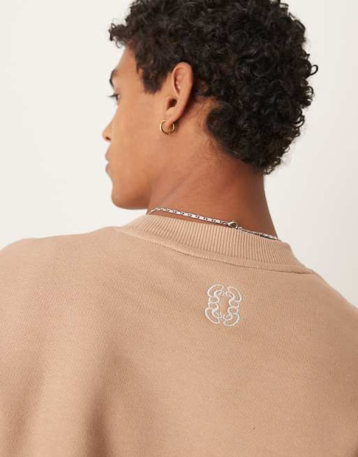 DESIGN Heavyweight Sweatshirt With Embroidery In 400gsms In Beige