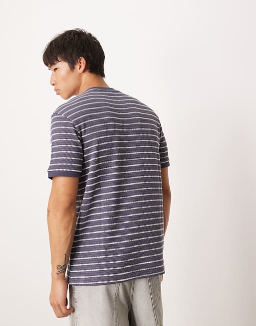 DESIGN Heavyweight T-shirt In Navy And White Textured Stripe