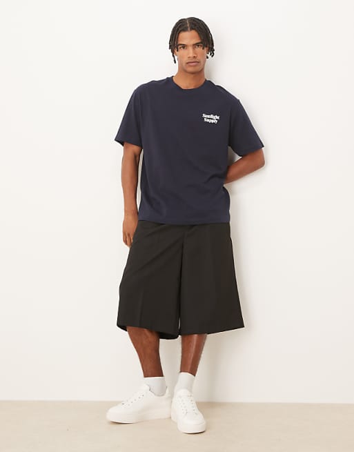 DESIGN Heavyweight T-shirt With Front And Back Print In Navy