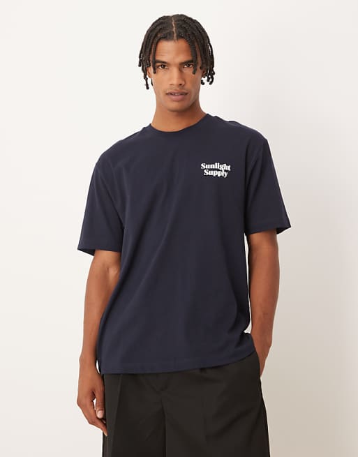 DESIGN Heavyweight T-shirt With Front And Back Print In Navy