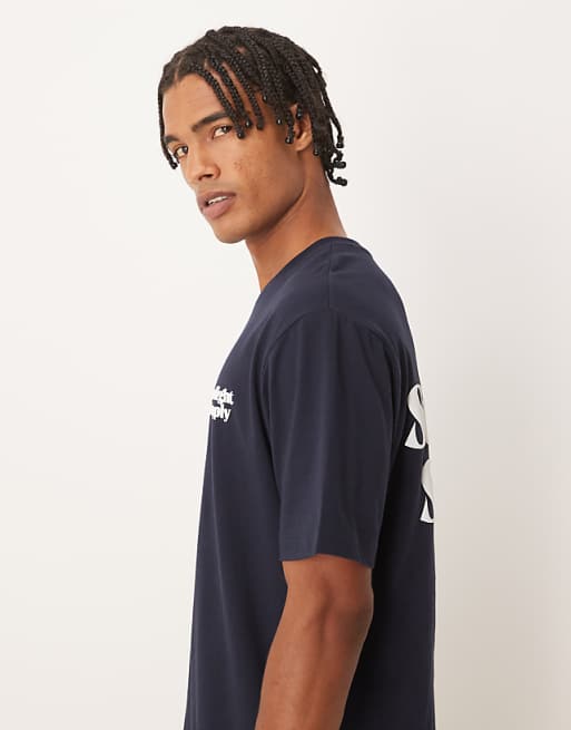 DESIGN Heavyweight T-shirt With Front And Back Print In Navy