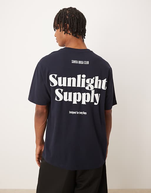 DESIGN heavyweight t-shirt with front and back print in navy