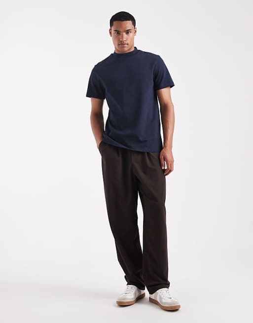 DESIGN Heavyweight T-shirt With High Neck In Navy