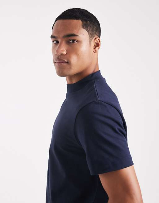 DESIGN Heavyweight T-shirt With High Neck In Navy