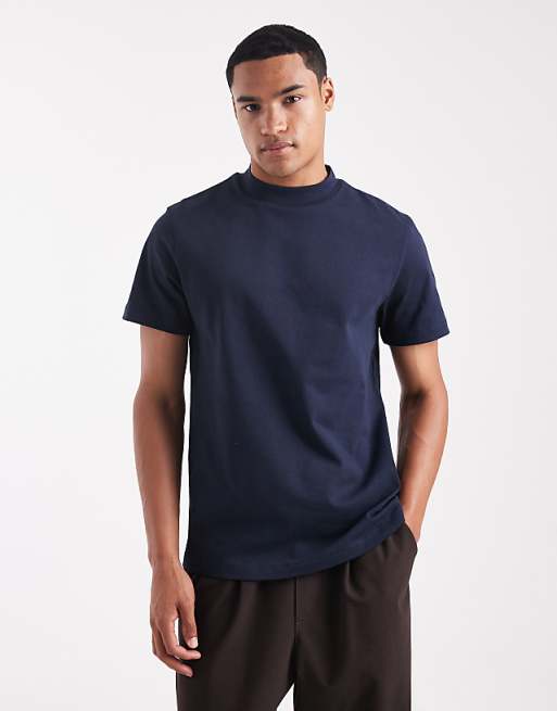 DESIGN heavyweight t-shirt with high neck in navy