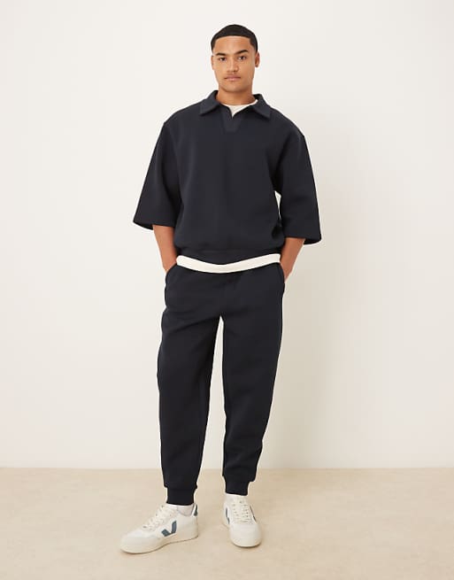 DESIGN Heavyweight Tapered Fit Jogger In Scuba-style Fabric In Navy