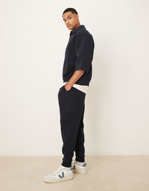 DESIGN Heavyweight Tapered Fit Jogger In Scuba-style Fabric In Navy
