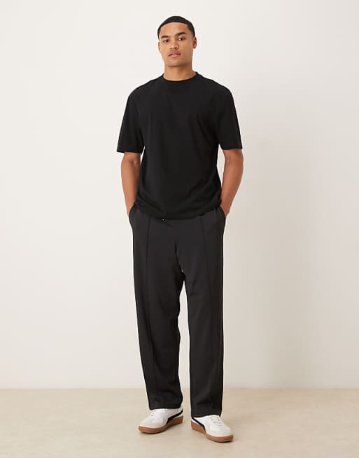 DESIGN Heavyweight Tapered Jogger In Scuba-style Fabric With Pintuck Detail In Black