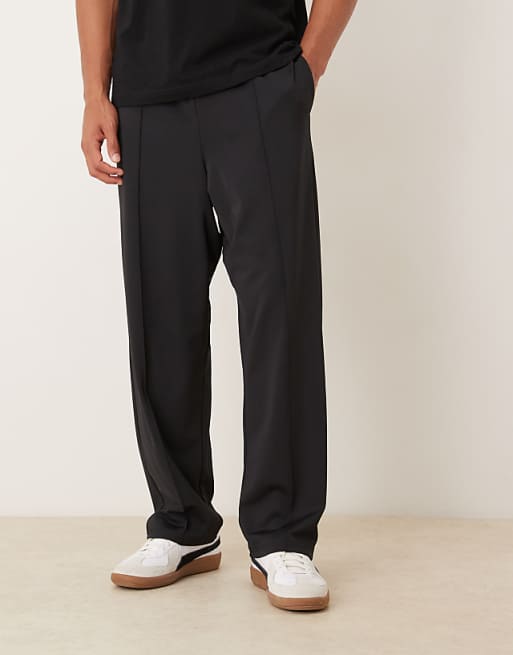 DESIGN heavyweight tapered jogger in scuba-style fabric with pintuck detail in black