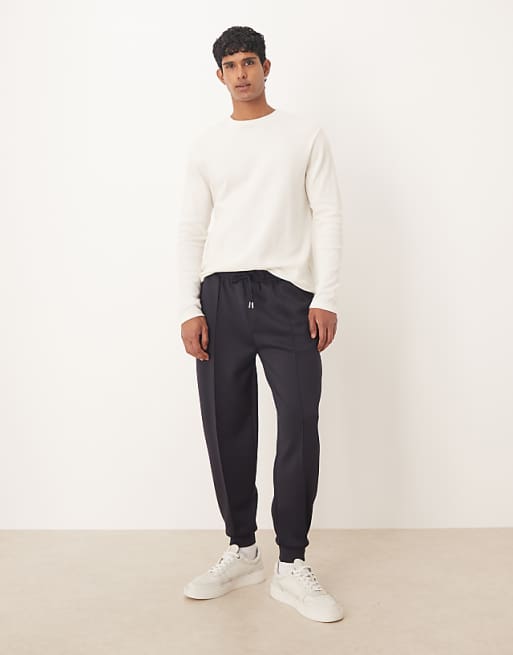 DESIGN heavyweight tapered jogger in scuba-style fabric in navy