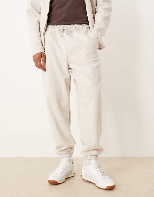 DESIGN Heavyweight Tapered Jogger In Scuba-style Fabric In Oatmeal Marl