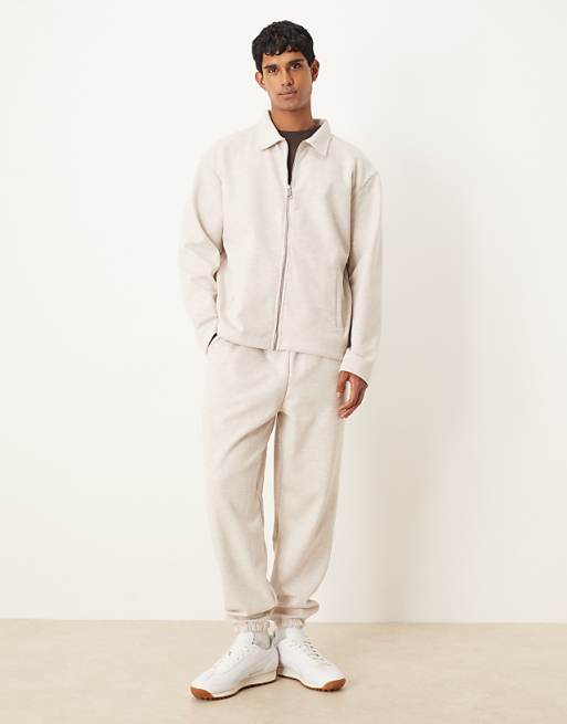 DESIGN heavyweight tapered jogger in scuba-style fabric in oatmeal marl