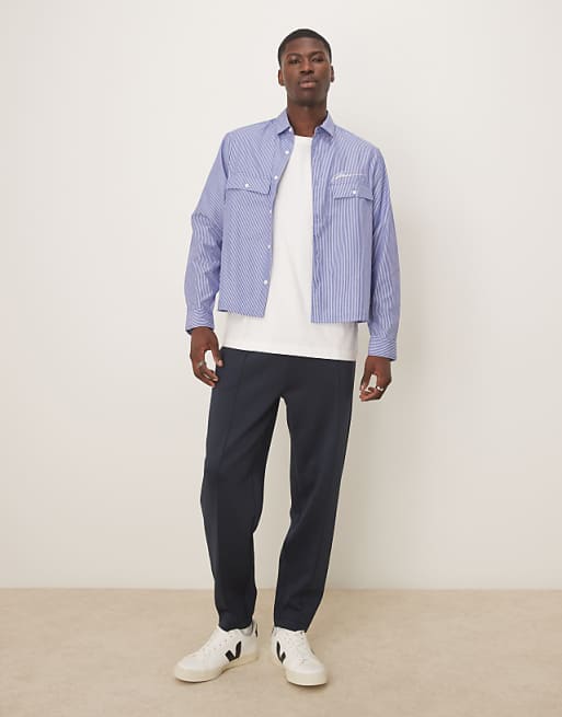 DESIGN heavyweight tapered jogger in scuba-style fabric in navy