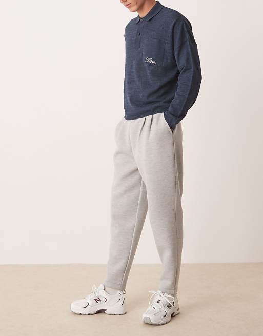 DESIGN Heavyweight Tapered Jogger With Pleat Detail In Scuba-style Fabric In Grey Marl