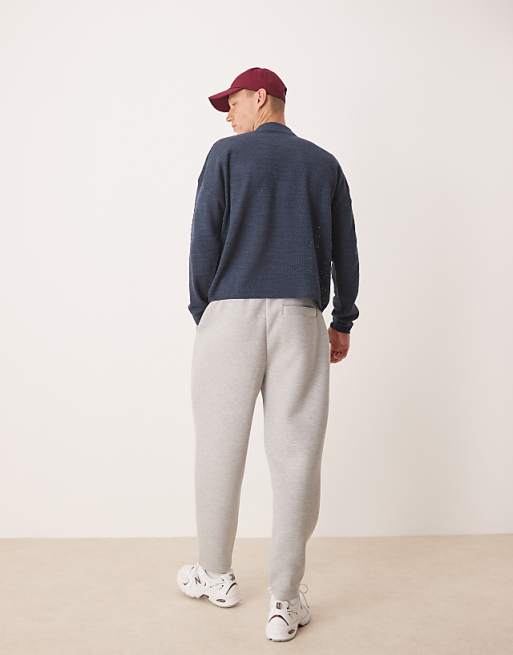DESIGN Heavyweight Tapered Jogger With Pleat Detail In Scuba-style Fabric In Grey Marl