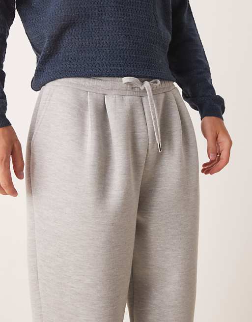 DESIGN Heavyweight Tapered Jogger With Pleat Detail In Scuba-style Fabric In Grey Marl