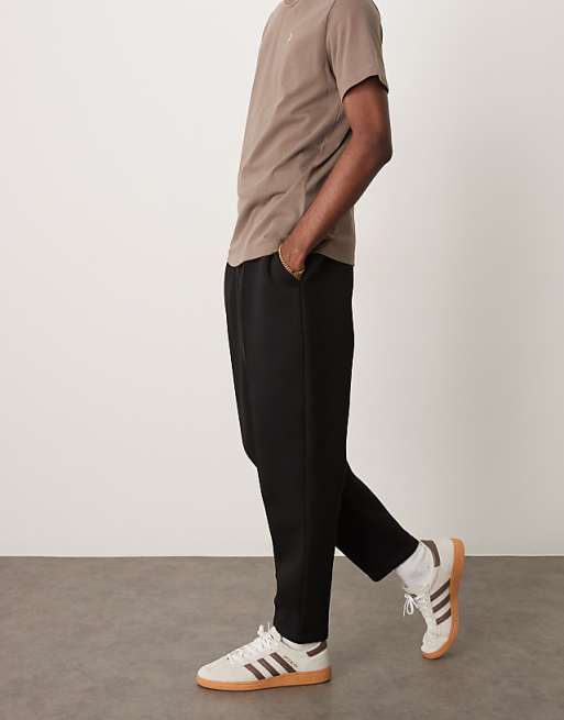 DESIGN Heavyweight Tapered Jogger With Pleat Detail In Scuba-style Fabric In Black