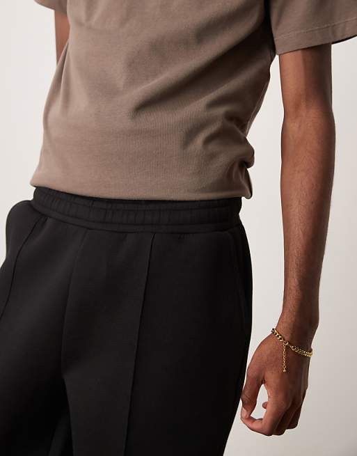 DESIGN Heavyweight Tapered Jogger With Pleat Detail In Scuba-style Fabric In Black