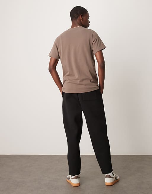 DESIGN Heavyweight Tapered Jogger With Pleat Detail In Scuba-style Fabric In Black