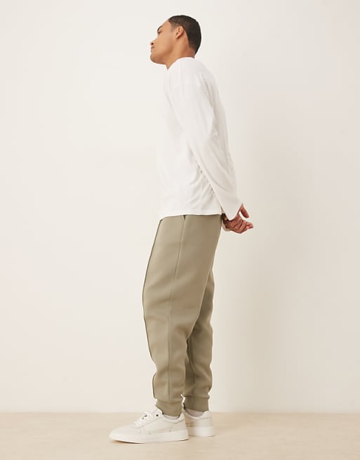 DESIGN Heavyweight Tapered Joggers In Scuba-style Fabric With Pin Tucks In Khaki