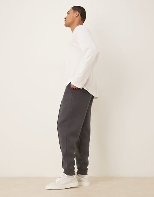 DESIGN Heavyweight Tapered Joggers In Scuba-style Fabric With Pin Tucks In Charcoal