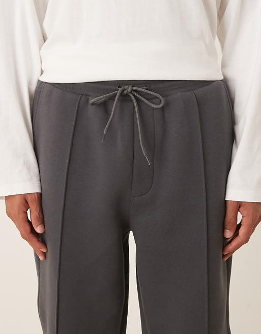 DESIGN Heavyweight Tapered Joggers In Scuba-style Fabric With Pin Tucks In Charcoal