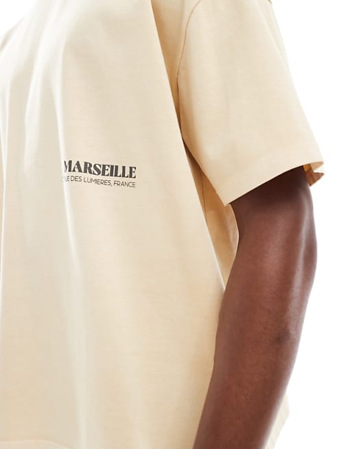 DESIGN Heavyweight Washed Boxy Oversized T-shirt With Summer Graphic And Pigment Dye In Stone