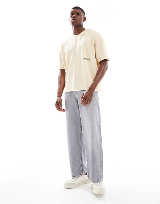 DESIGN Heavyweight Washed Boxy Oversized T-shirt With Summer Graphic And Pigment Dye In Stone