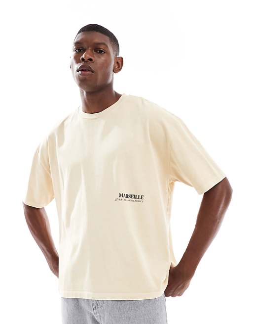 DESIGN Heavyweight Washed Boxy Oversized T-shirt With Summer Graphic And Pigment Dye In Stone