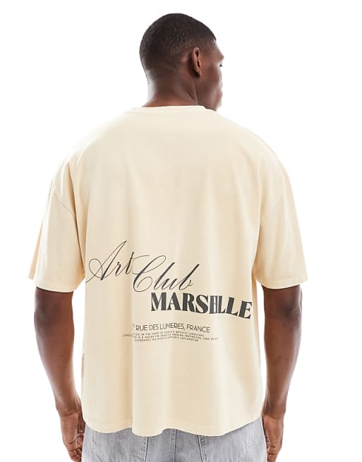 DESIGN heavyweight washed boxy oversized t-shirt with summer graphic and pigment dye in stone
