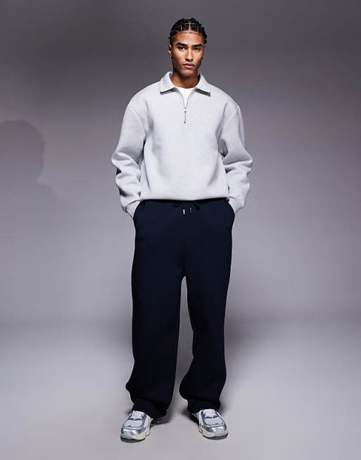 DESIGN Heavyweight Wide Leg Jogger In Scuba-style Fabric In Navy