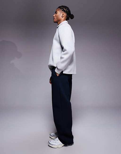 DESIGN Heavyweight Wide Leg Jogger In Scuba-style Fabric In Navy