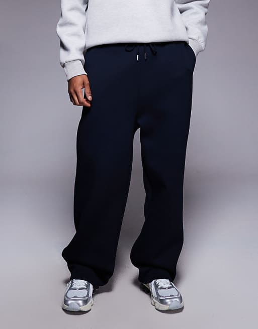 DESIGN heavyweight wide leg jogger in scuba-style fabric in navy