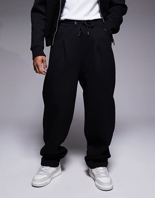 DESIGN Heavyweight Wide Leg Joggers With Dart Details In Scuba-style Fabric In Black