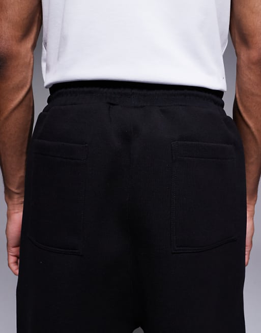 DESIGN Heavyweight Wide Leg Joggers With Dart Details In Scuba-style Fabric In Black
