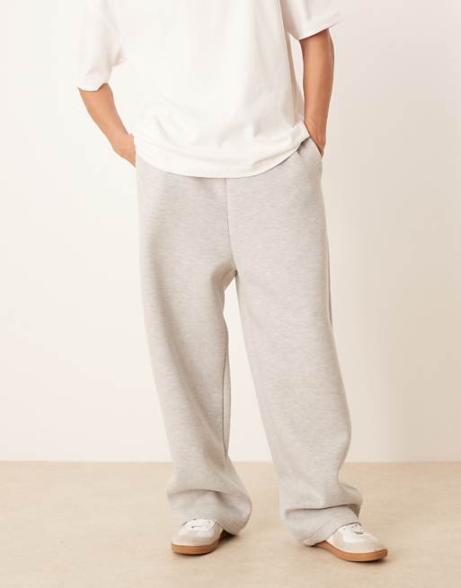 DESIGN Heavywieght Wide Leg Jogger In Scuba-style Fabric In Grey Marl