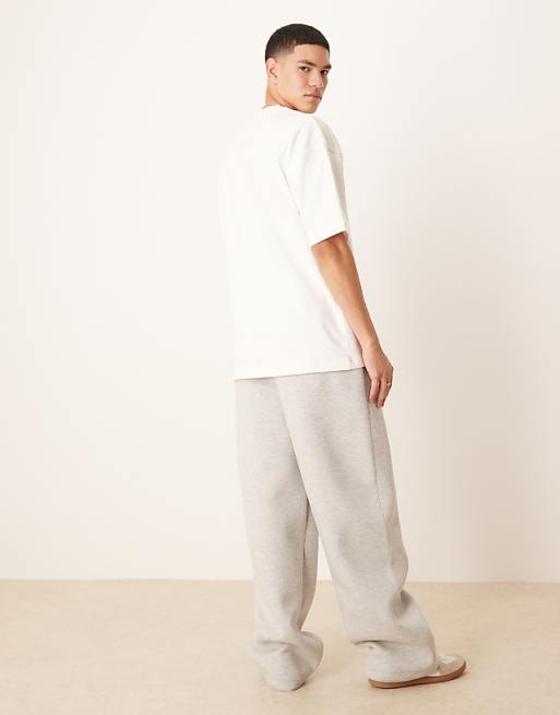DESIGN Heavywieght Wide Leg Jogger In Scuba-style Fabric In Grey Marl