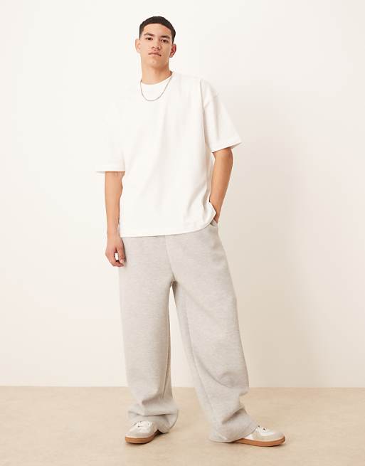 DESIGN heavywieght wide leg jogger in scuba-style fabric in grey marl