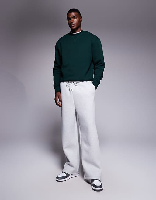 DESIGN Heayweight Wide Leg Jogger In Scuba-style Fabric In Grey Marl