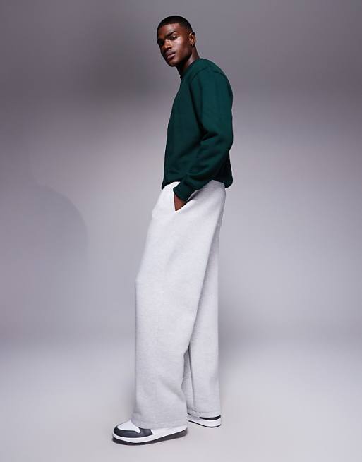 DESIGN Heayweight Wide Leg Jogger In Scuba-style Fabric In Grey Marl