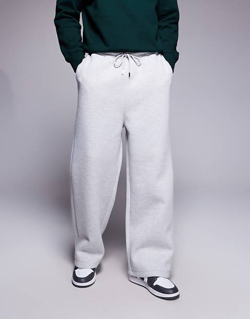 DESIGN heayweight wide leg jogger in scuba-style fabric in grey marl