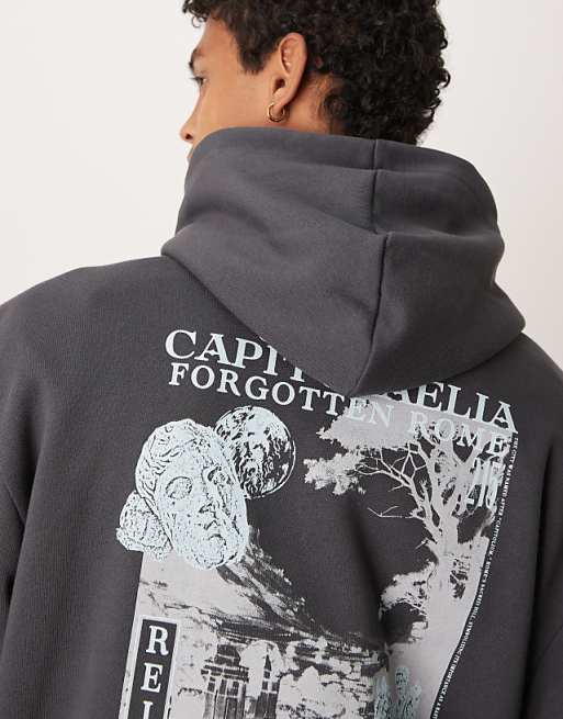 DESIGN Hoodie With Back Print In Grey