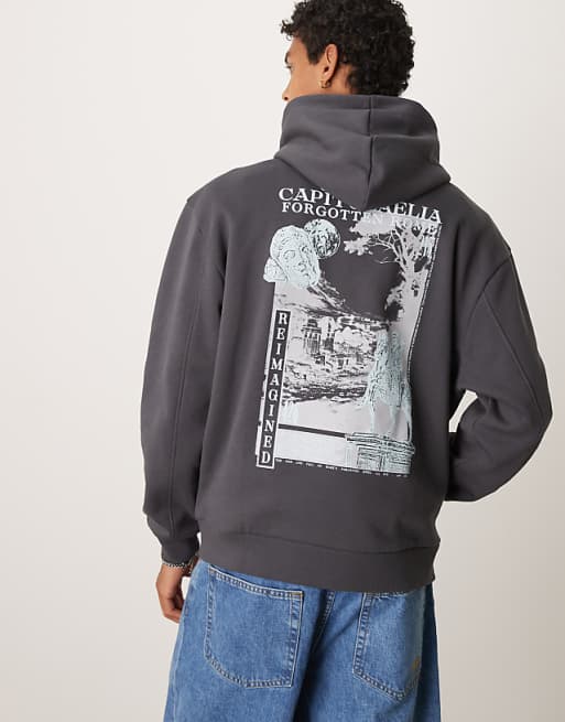 DESIGN hoodie with back print in grey