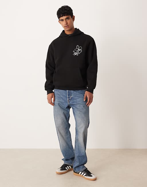 DESIGN Hoodie With Floral Print In Black