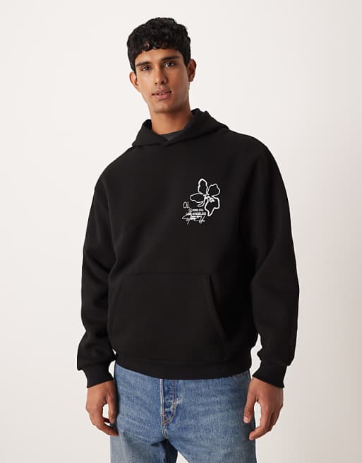 DESIGN Hoodie With Floral Print In Black