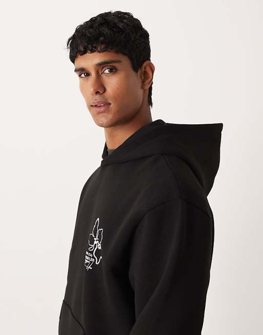 DESIGN Hoodie With Floral Print In Black