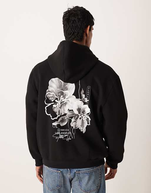 DESIGN hoodie with floral print in black