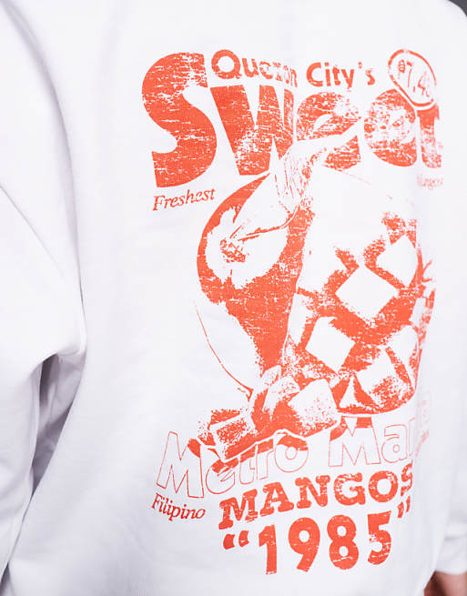 DESIGN Hoodie With Mango Prints In White